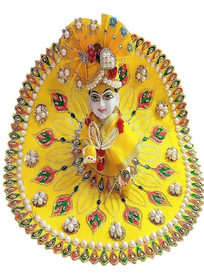 Partish Laddu Gopal Heavy Dress Size 3 with Pagdi, Mala and Bansuri l Ladoo Gopal Dress l Kanha Ji Dress |Thakur Ji Bal Gopal Poshak Size 0 1 2 4 5 6 (D.Yellow) - Image 2